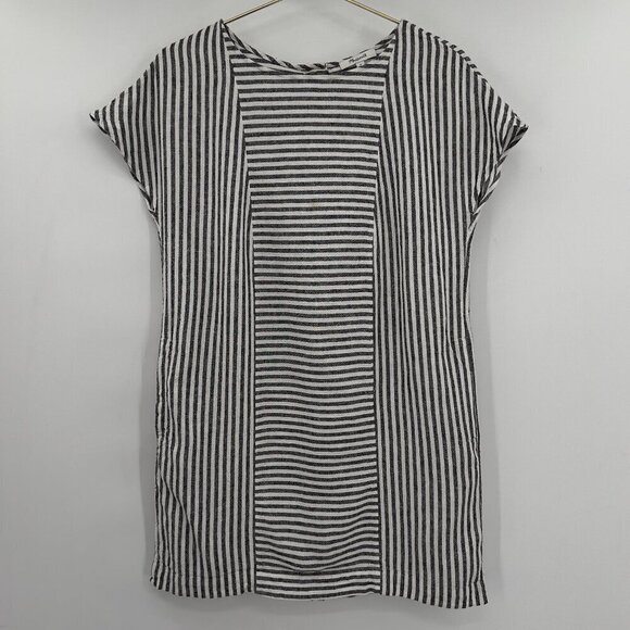 Madewell Stripe Play Button Back Linen Tunic Shift Dress Women's M - Picture 1 of 11